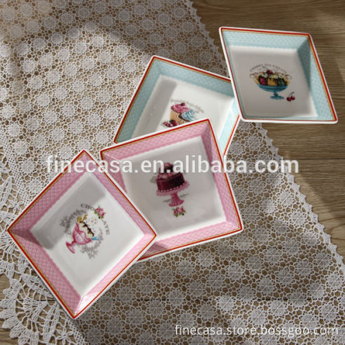 4.75 Inches Elegant Fine New Bone China Square Divided Plate of Ice Cream